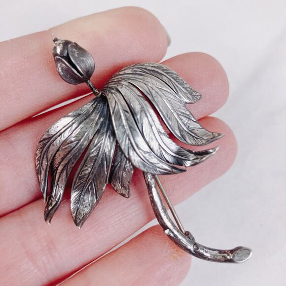 VTG Signed Danecraft Sterling Silver Floral Brooch Mid Century 1940s-1960s - Picture 2 of 8